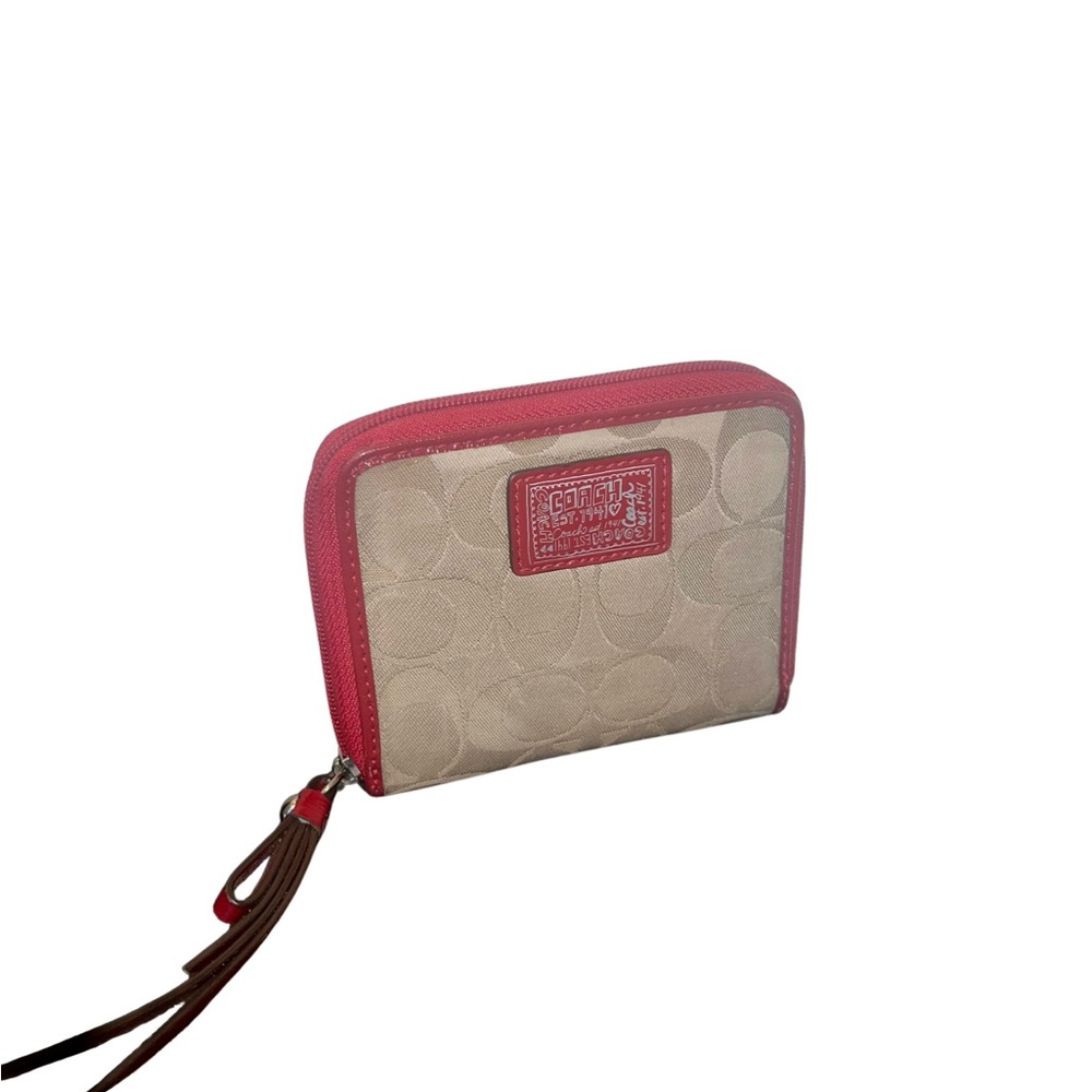 Coach Poppy Red Signature Zip Around Wallet/Wristlet - Picture 3 of 11
